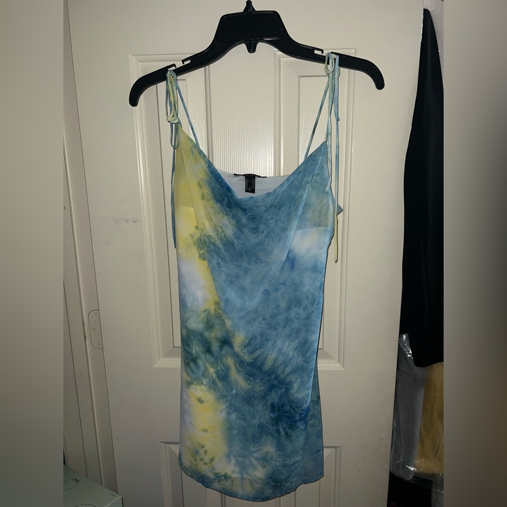 Forever 21 Blue and Yellow Tie-Dye Mini Dress